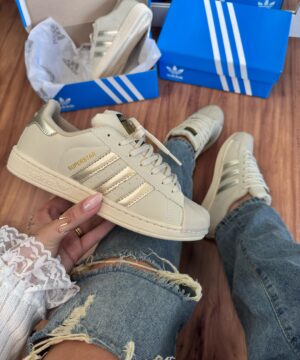 Tenis Adidas Super Star Off White Ouro Premium 1
