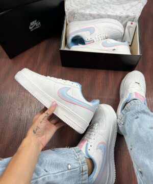 Tenis Nike Air Force Azul Rosa Feminino Premium 3