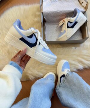 Tênis Nike Air Force Prime Branco Azul Feminino Premium