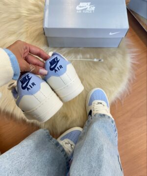 Tenis Nike Air Force Prime Branco Azul Feminino Premium 6