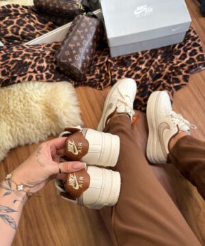 Tenis Nike Air Force Prime Off White Marrom Feminino Premium 3