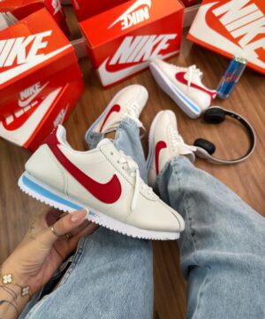 Tênis Nike Cortez Azul Vermelho Feminino Premium