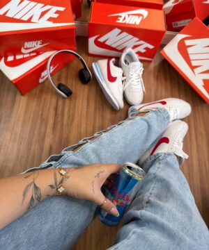 Tenis Nike Cortez Azul Vermelho Feminino Premium 2