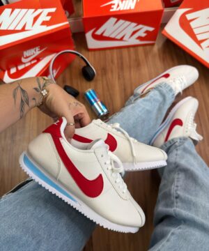 Tenis Nike Cortez Azul Vermelho Feminino Premium 5