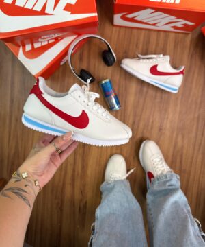 Tenis Nike Cortez Azul Vermelho Feminino Premium 6