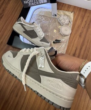 Tenis Nike Dunk Low Branco Cinza Masculino Premium 1