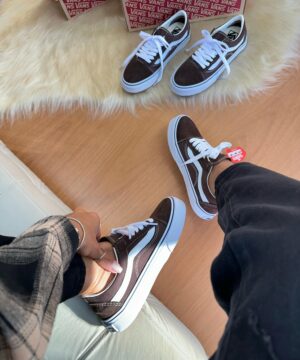 Tenis Vans Old Skool Branco Marrom Feminino Premium 6