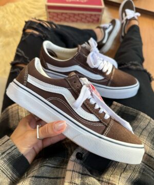 Tênis Vans Old Skool Branco Marrom Feminino Premium