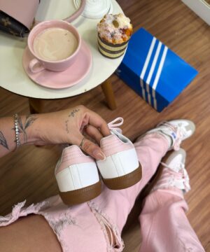 Tenis Adidas Samba Sintetico Branco Rose Feminino Premium 3