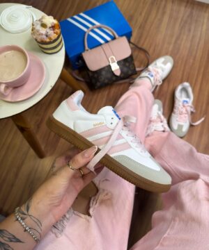 Tênis Adidas Samba Sintético Branco Rose Feminino Premium