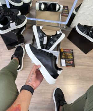 Tenis Emporio Armani Exchange Preto Branco Masculino Premium 1