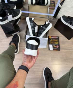 Tenis Emporio Armani Exchange Preto Branco Masculino Premium 5