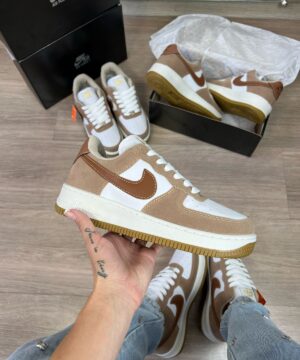 Tênis Nike Air Force 1 Bege Marrom Feminino Premium