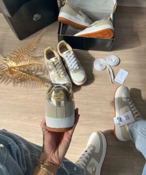 Tenis Nike Air Force 1 Branco Dourado Feminino Premium 2