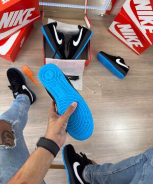 Tenis Nike Air Force Preto Camurca Soleta Azul Masculino Premium 4