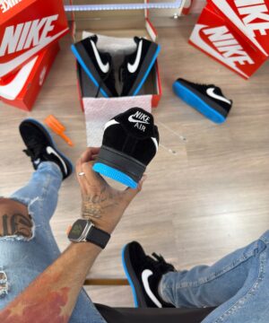 Tenis Nike Air Force Preto Camurca Soleta Azul Masculino Premium 5