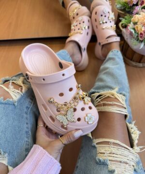 Crocs EVA Bege/Preto/Rosa